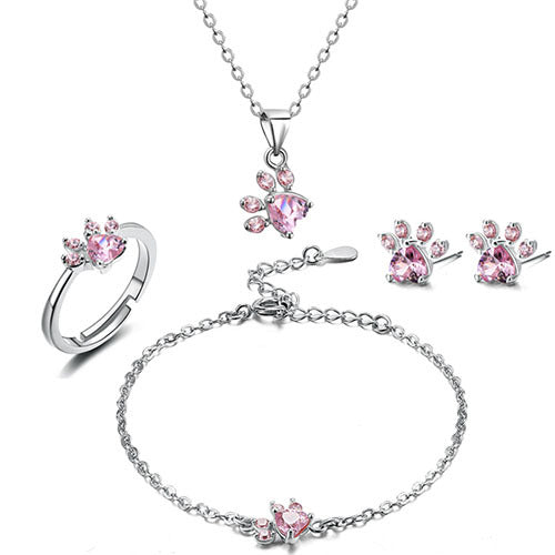 TALINA - 4-piece Jewelry Set in Rose Gold with Paw & Zirconia Heart