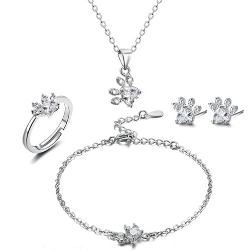 TALINA - 4-piece Jewelry Set in Rose Gold with Paw & Zirconia Heart