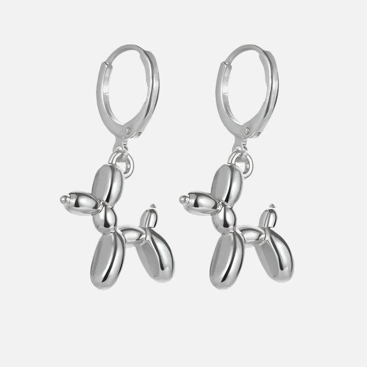 MINI - Golden Huggie Hoop Earrings with Balloon Dog Pendant