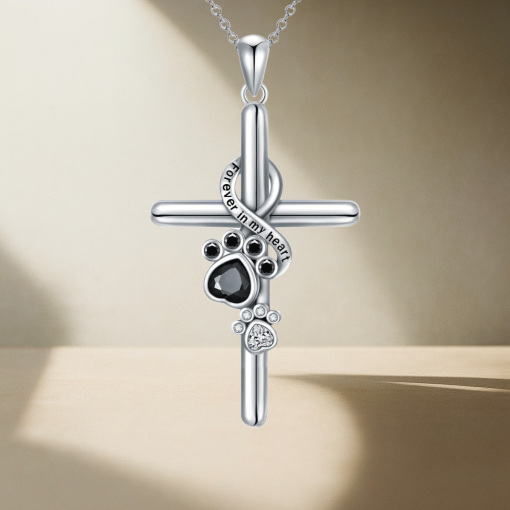 LYORA - Paw & Cross Necklace in Silver