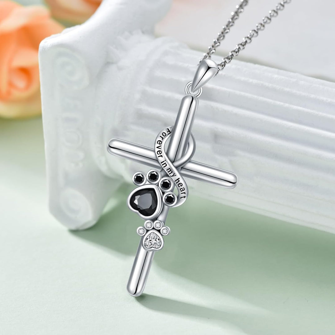 LYORA - Paw & Cross Necklace in Silver