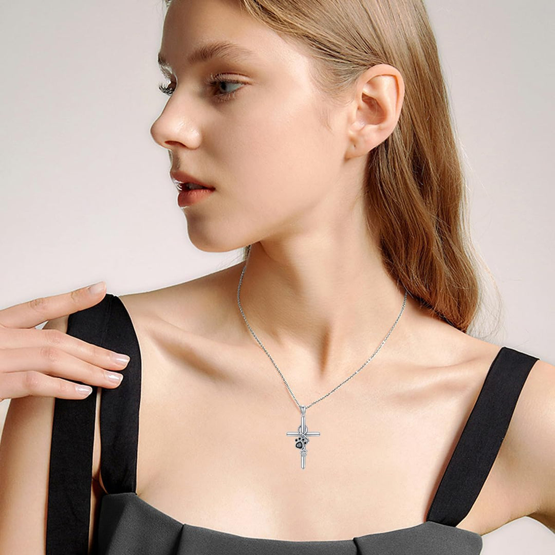 LYORA - Paw & Cross Necklace in Silver