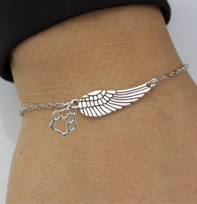 Silver Memorial Bracelet with Angel Wings & Paw Print | Marike
