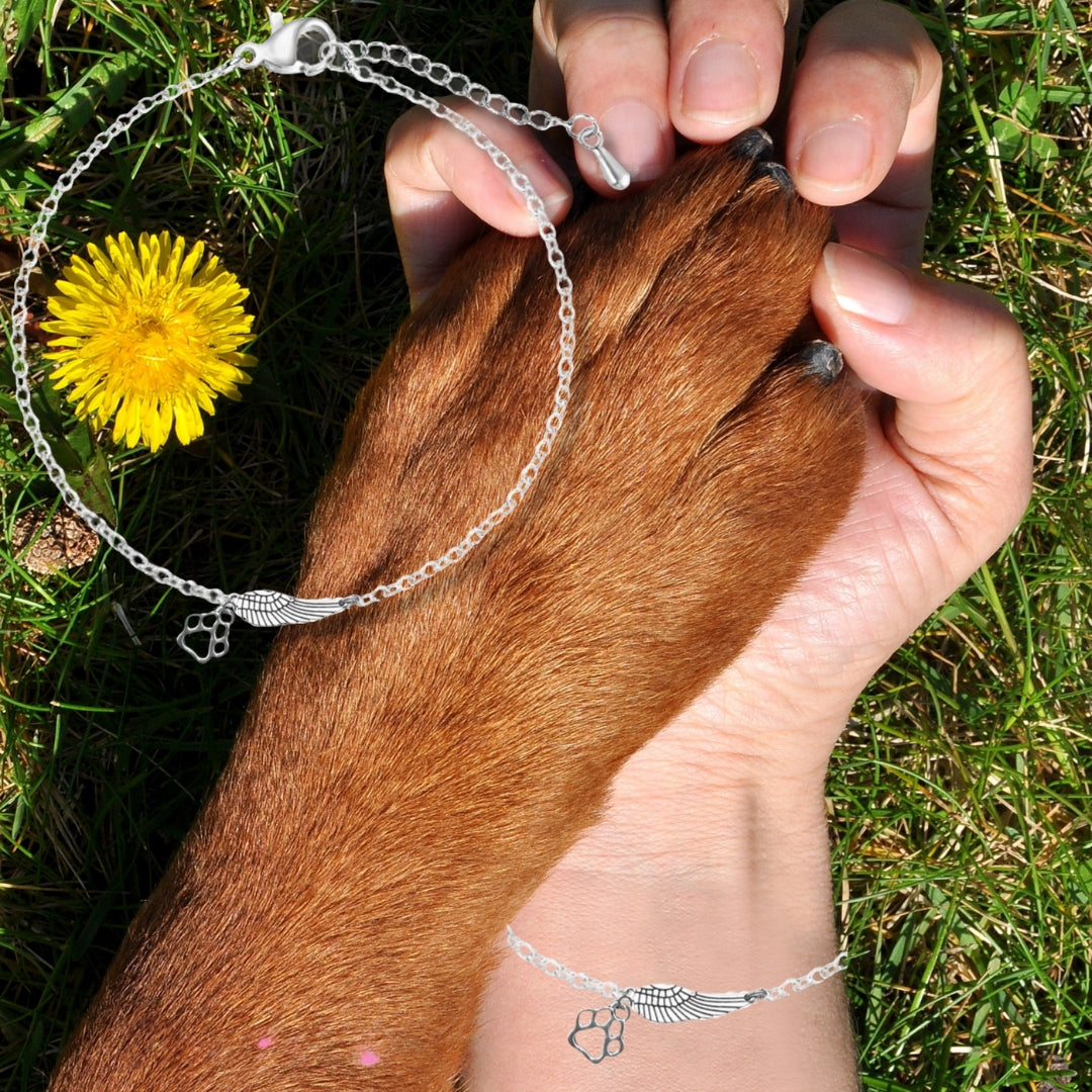 Silver Memorial Bracelet with Angel Wings & Paw Print | Marike