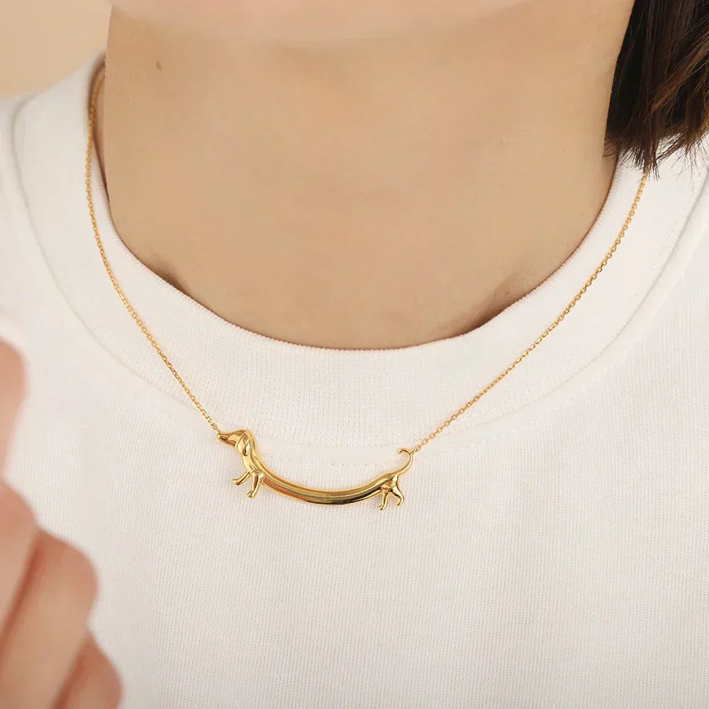 LILOU - Dachshund Necklace in Silver and Gold