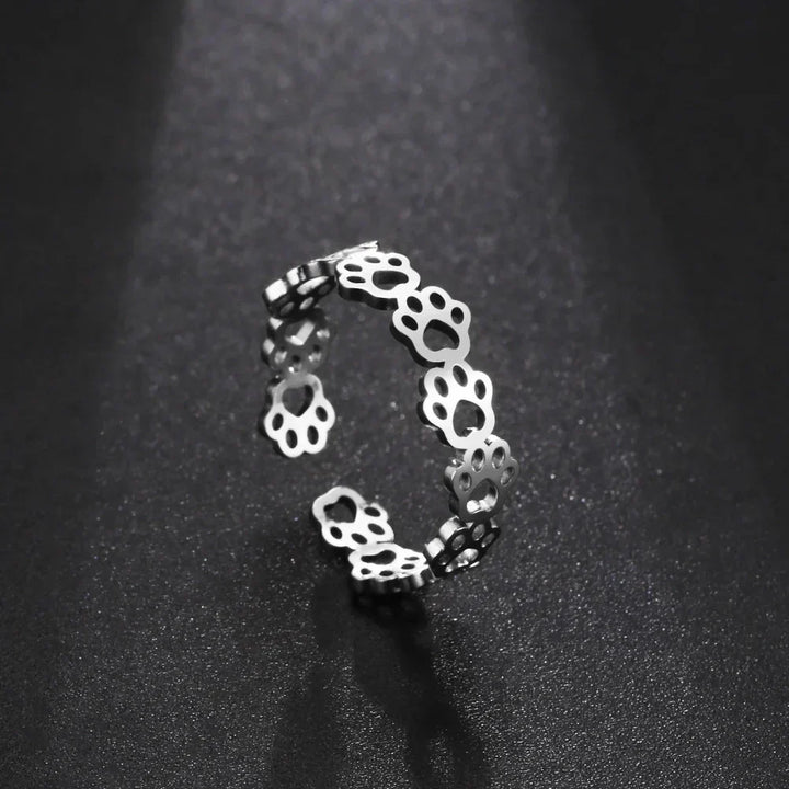 OVA - Adjustable Paw Print Ring in Silver and Gold