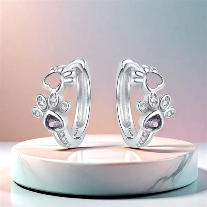 Paw Huggie earrings in  - with zirconia and heart jewel - eagle