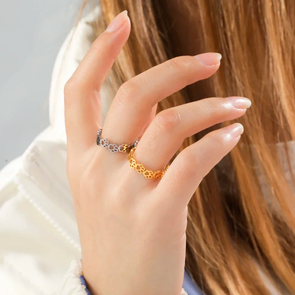 OVA - Adjustable Paw Print Ring in Silver and Gold