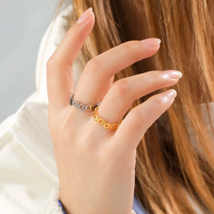 OVA - Adjustable Paw Print Ring in Silver and Gold