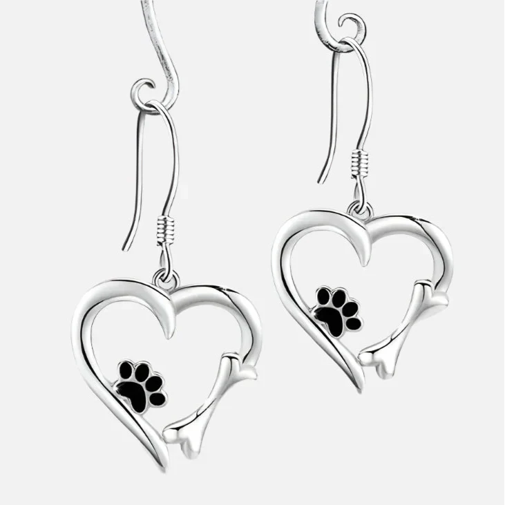 TALA - Silver Drop Earrings with Heart, Paw & Bone