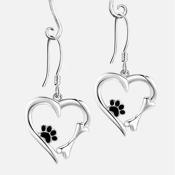 TALA - Silver Drop Earrings with Heart, Paw & Bone