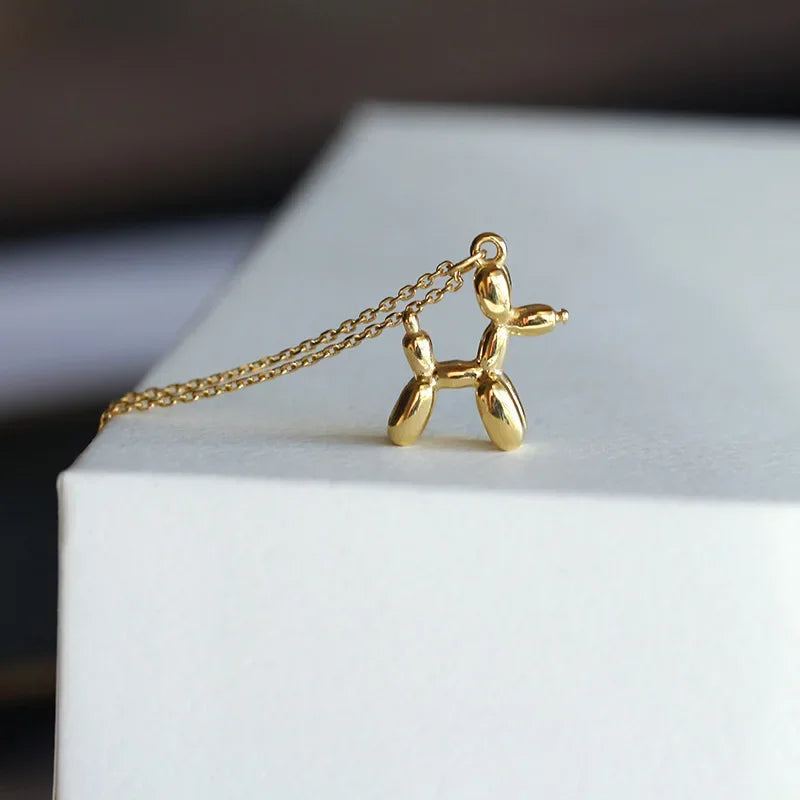 JUNO - Necklace with Balloon Dog Pendant in Silver and Gold