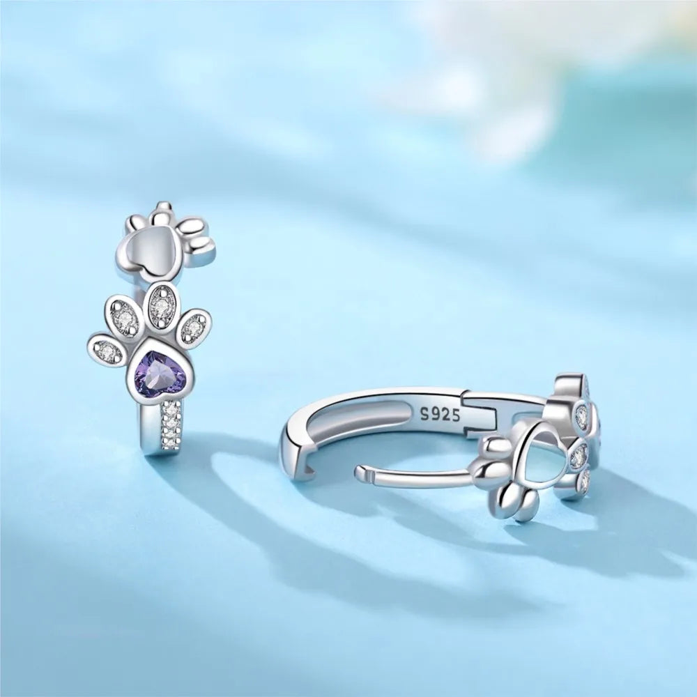 Paw Huggie earrings in  - with zirconia and heart jewel - eagle