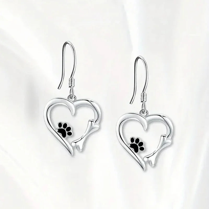 TALA - Silver Drop Earrings with Heart, Paw & Bone