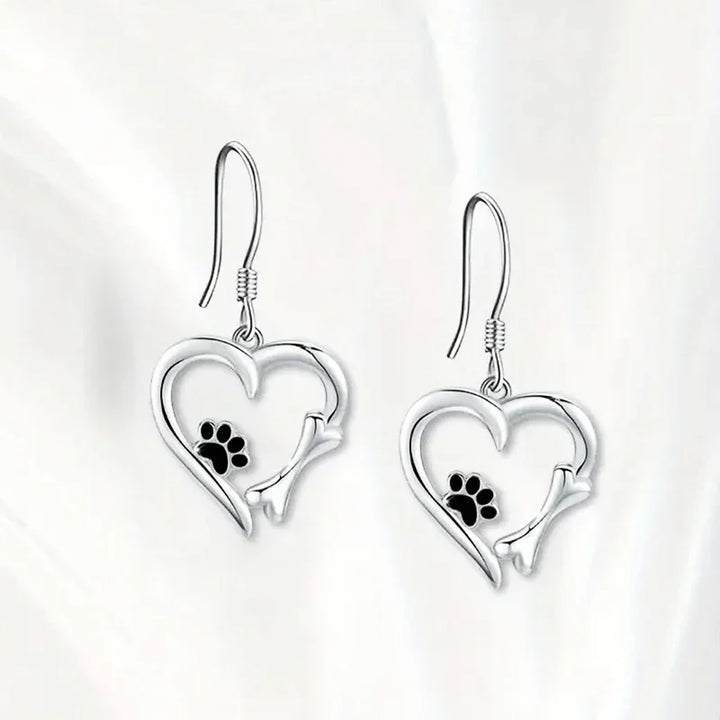 TALA - Silver Drop Earrings with Heart, Paw & Bone