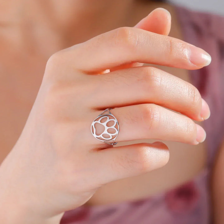 PAWLA - Open Gold and Silver Ring with Paw Motif