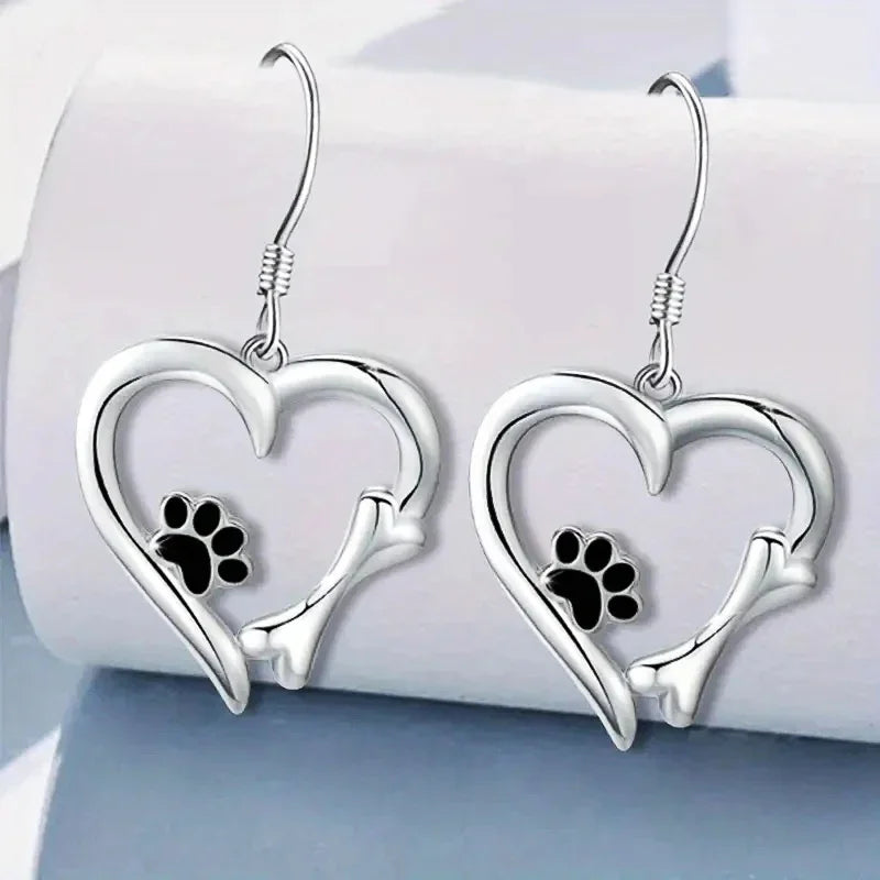 TALA - Silver Drop Earrings with Heart, Paw & Bone