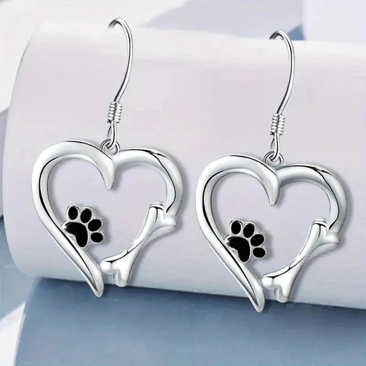 TALA - Silver Drop Earrings with Heart, Paw & Bone