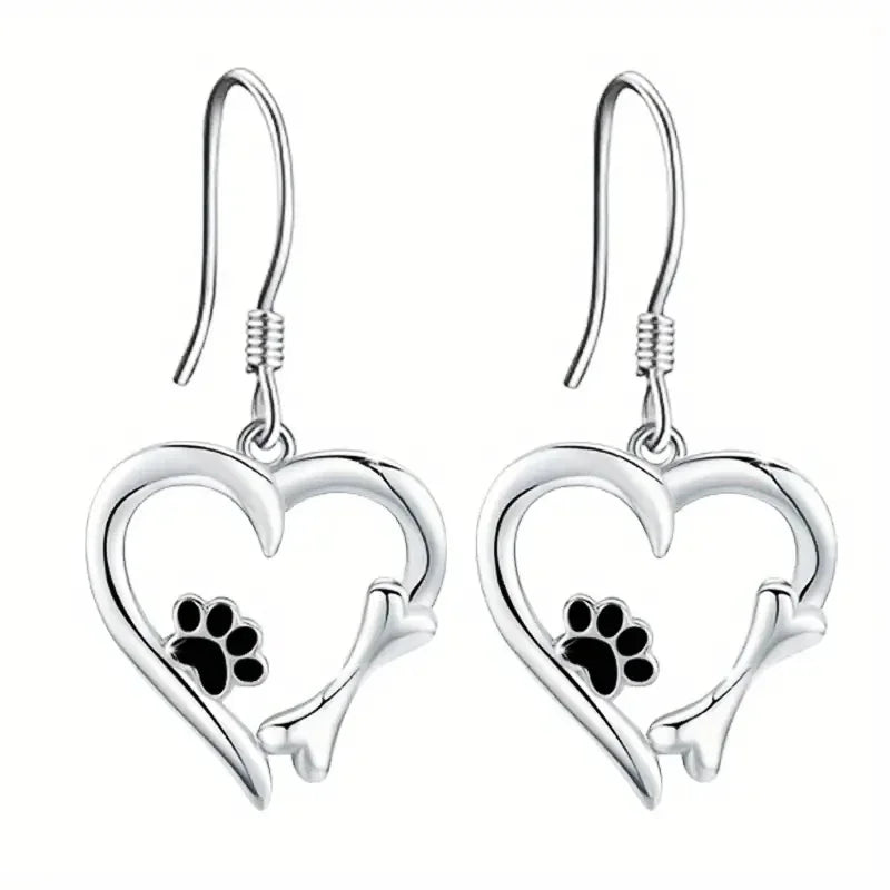 TALA - Silver Drop Earrings with Heart, Paw & Bone