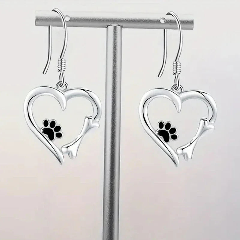 TALA - Silver Drop Earrings with Heart, Paw & Bone