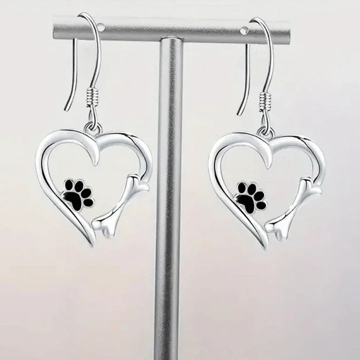 TALA - Silver Drop Earrings with Heart, Paw & Bone