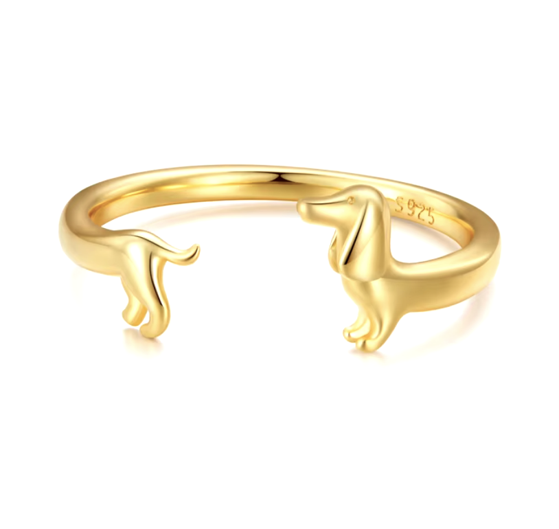 PEPI - Adjustable Silver and Gold Dachshund Ring in Wrap
