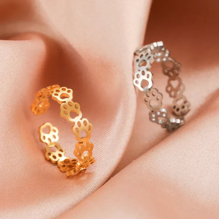 OVA - Adjustable Paw Print Ring in Silver and Gold