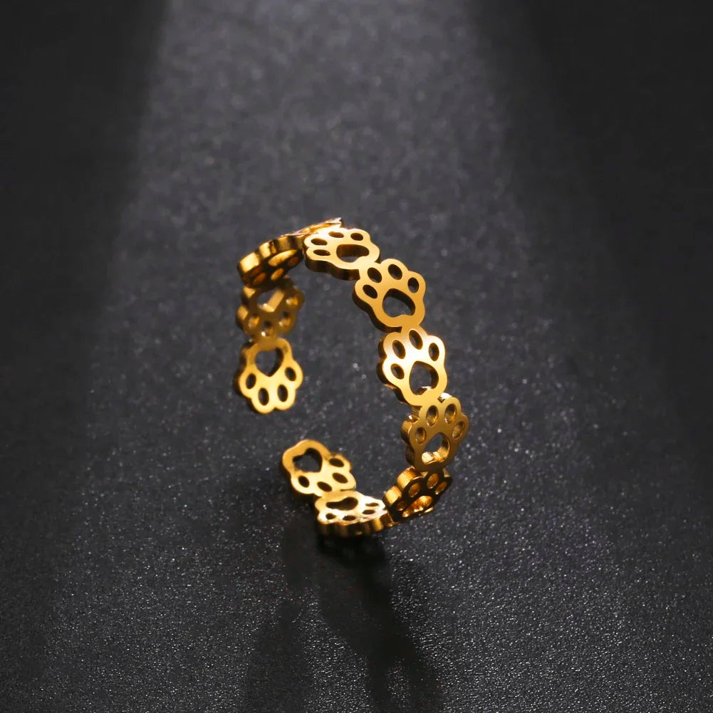 OVA - Adjustable Paw Print Ring in Silver and Gold