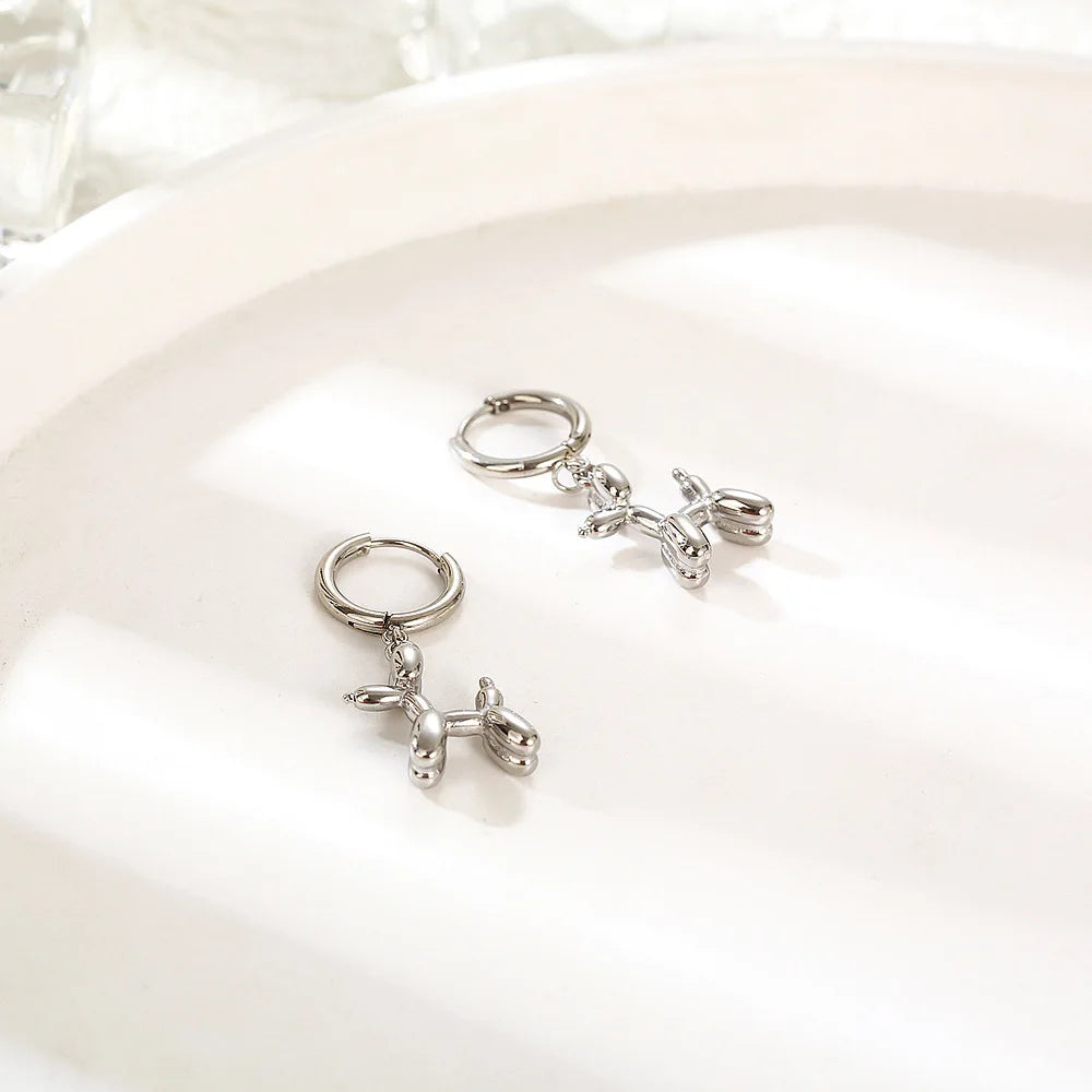 MINI - Golden Huggie Hoop Earrings with Balloon Dog Pendant