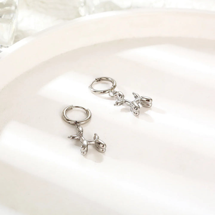MINI - Golden Huggie Hoop Earrings with Balloon Dog Pendant
