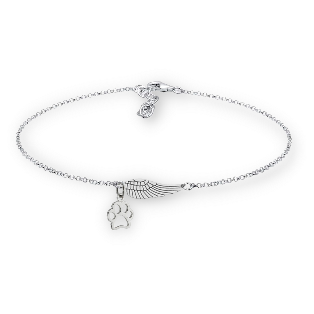 Silver Memorial Bracelet with Angel Wings & Paw Print | Marike