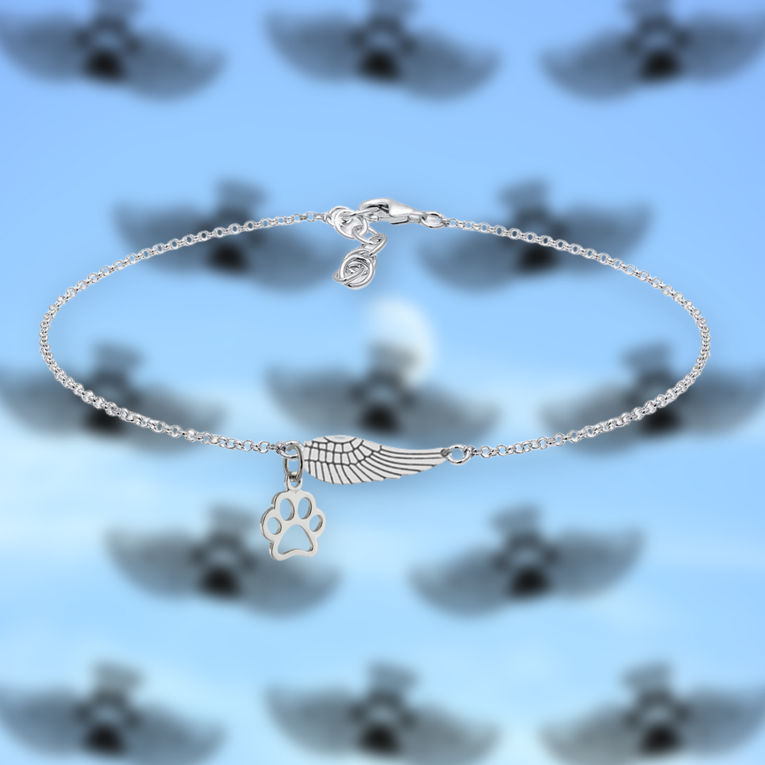 Silver Memorial Bracelet with Angel Wings & Paw Print | Marike