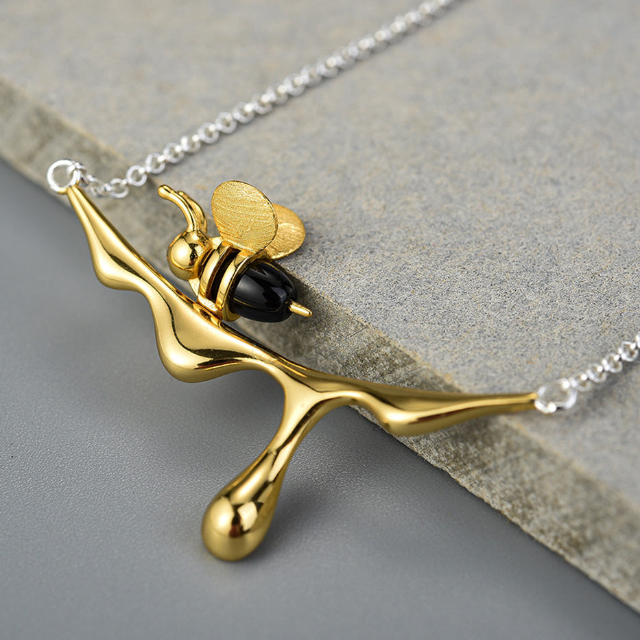 MELINA - Dripping Honey & Bee Necklace