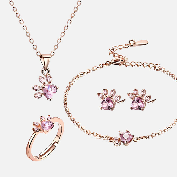 TALINA - 4-piece Jewelry Set in Rose Gold with Paw & Zirconia Heart