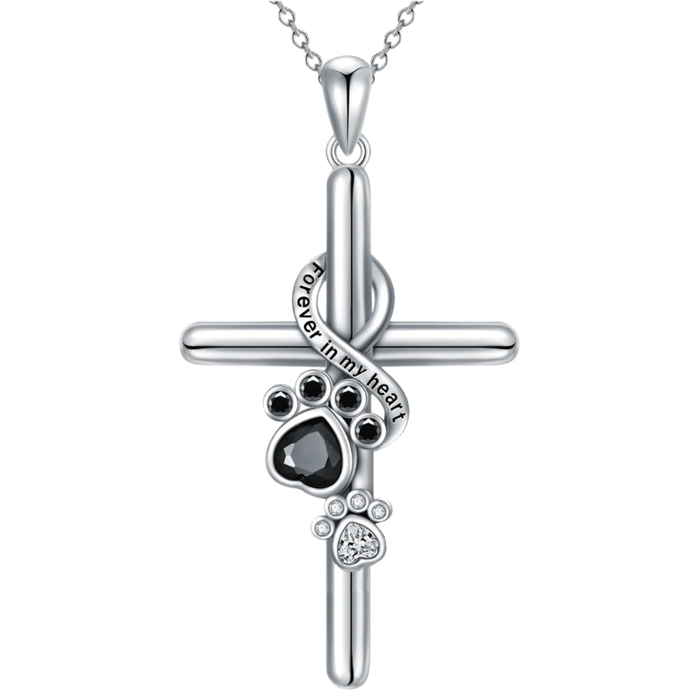 LYORA - Paw & Cross Necklace in Silver