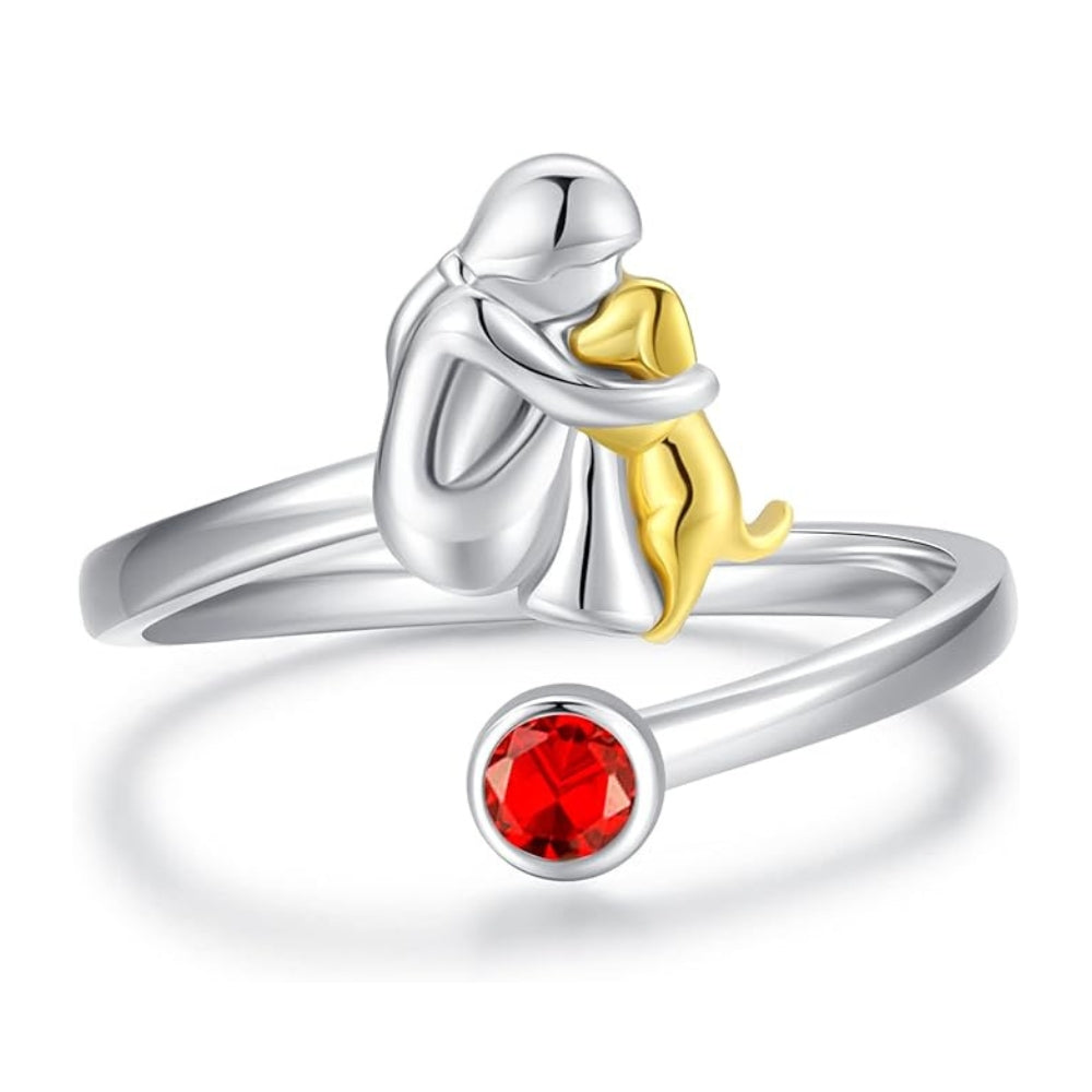 Sterling Silver Dog & Girl Ring - Adjustable and Symbolic - Reinhart